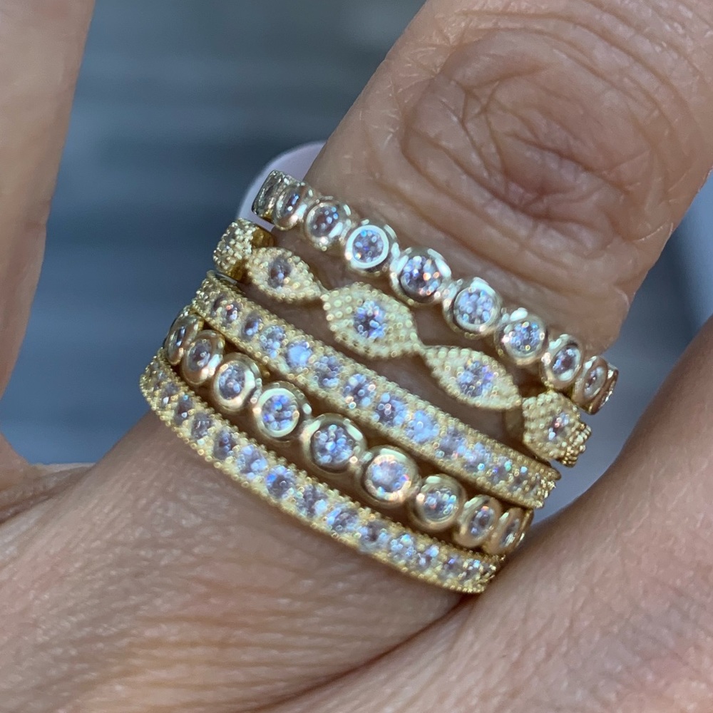 5pcs Yellow Gold Ring Eternity Wedding Bands Set size 6 size 8